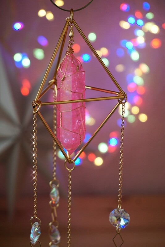 Pink crackle quartz crystal suncatcher AISHA