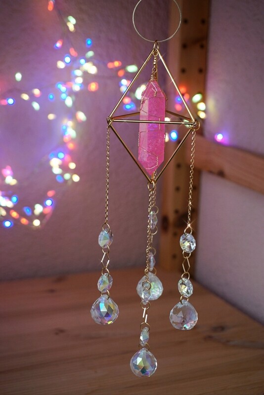 Pink crackle quartz crystal suncatcher AISHA