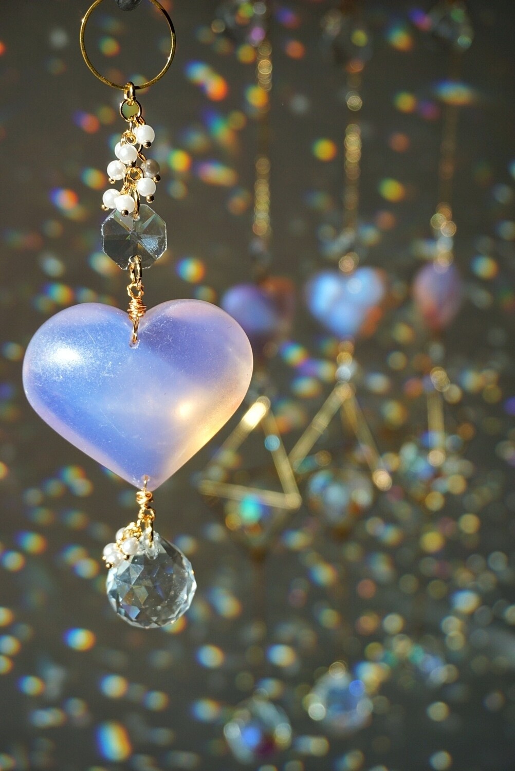 Pink opalite heart crystal suncatcher car charm PEARL