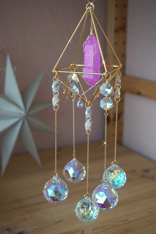 Purple crackle quartz crystal suncatcher COCO