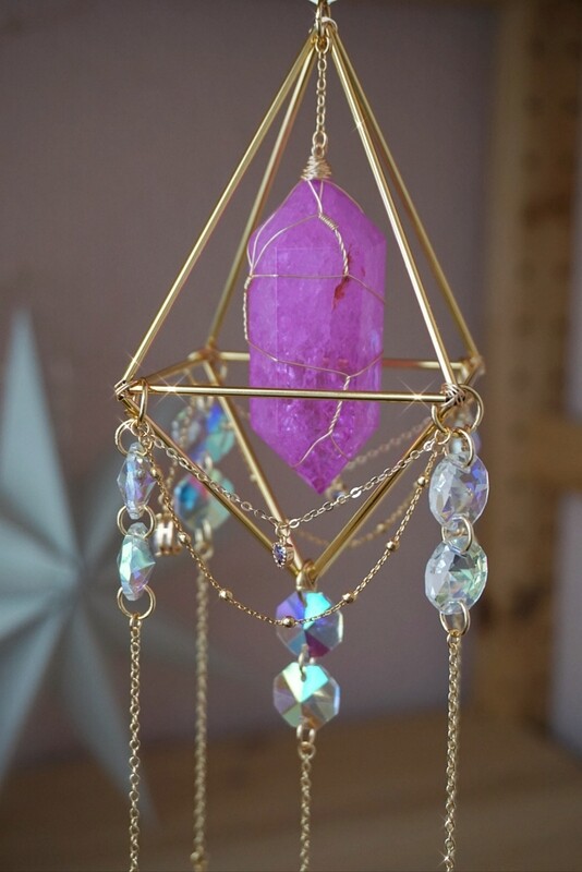 Purple crackle quartz crystal suncatcher COCO