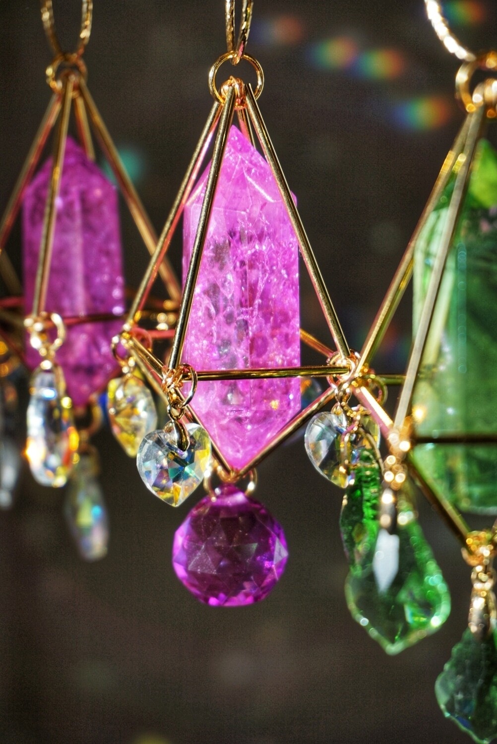 Pink crackle quartz crystal suncatcher car charm LAURA