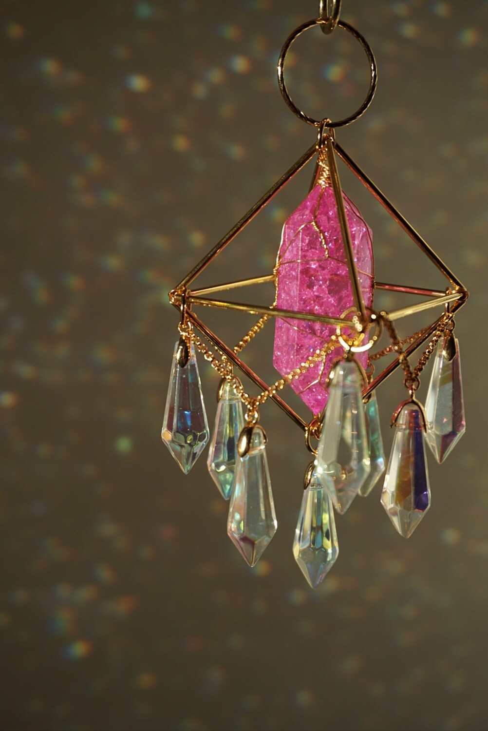 Pink crackle quartz crystal mini suncatcher PAMELA