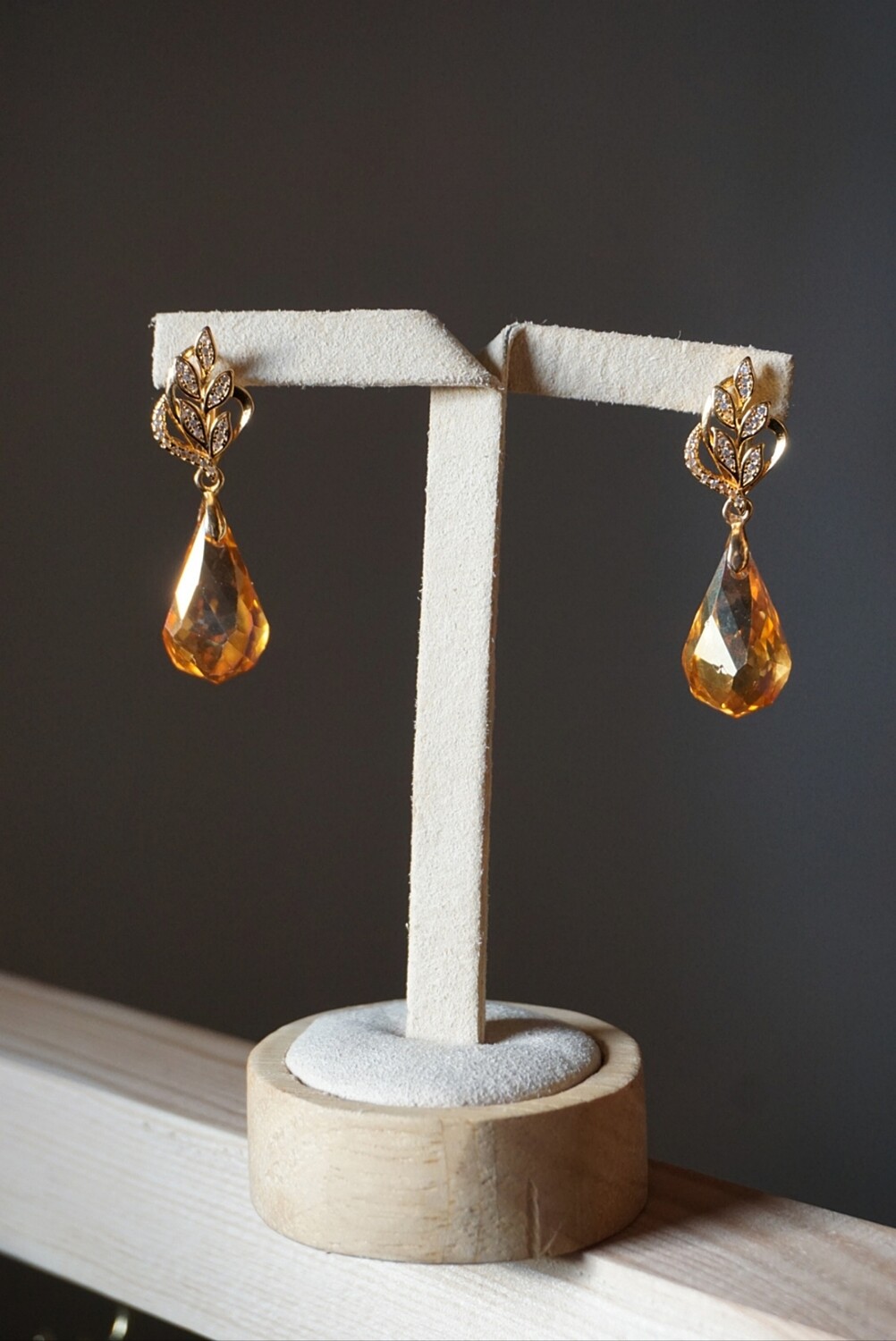 Crystal teardrop gold plated earrings AMBER