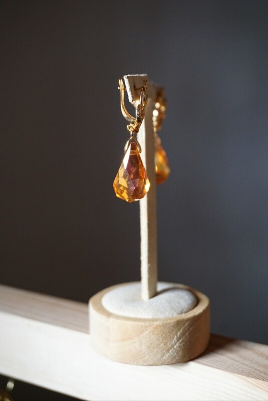 Crystal teardrop gold plated earrings AMBER