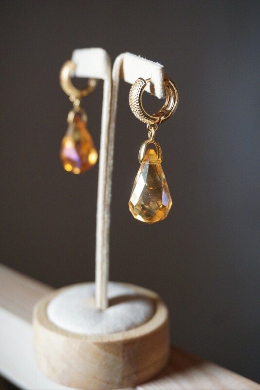 Crystal teardrop gold plated hoop earrings AMBERIANA