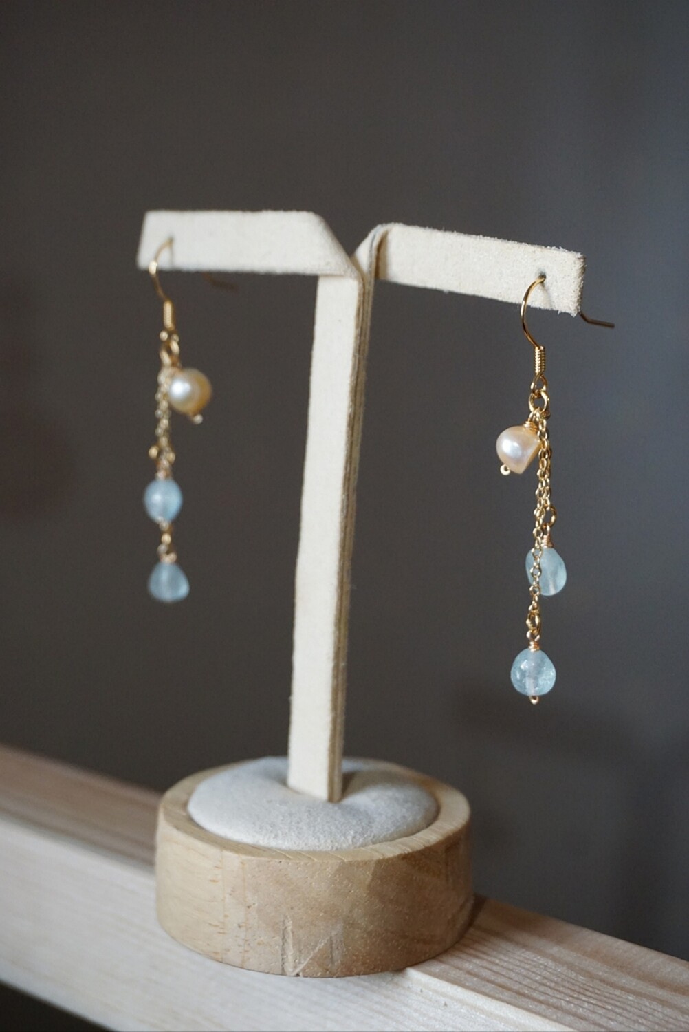 Pearl earrings with aquamarine accents SAIVA