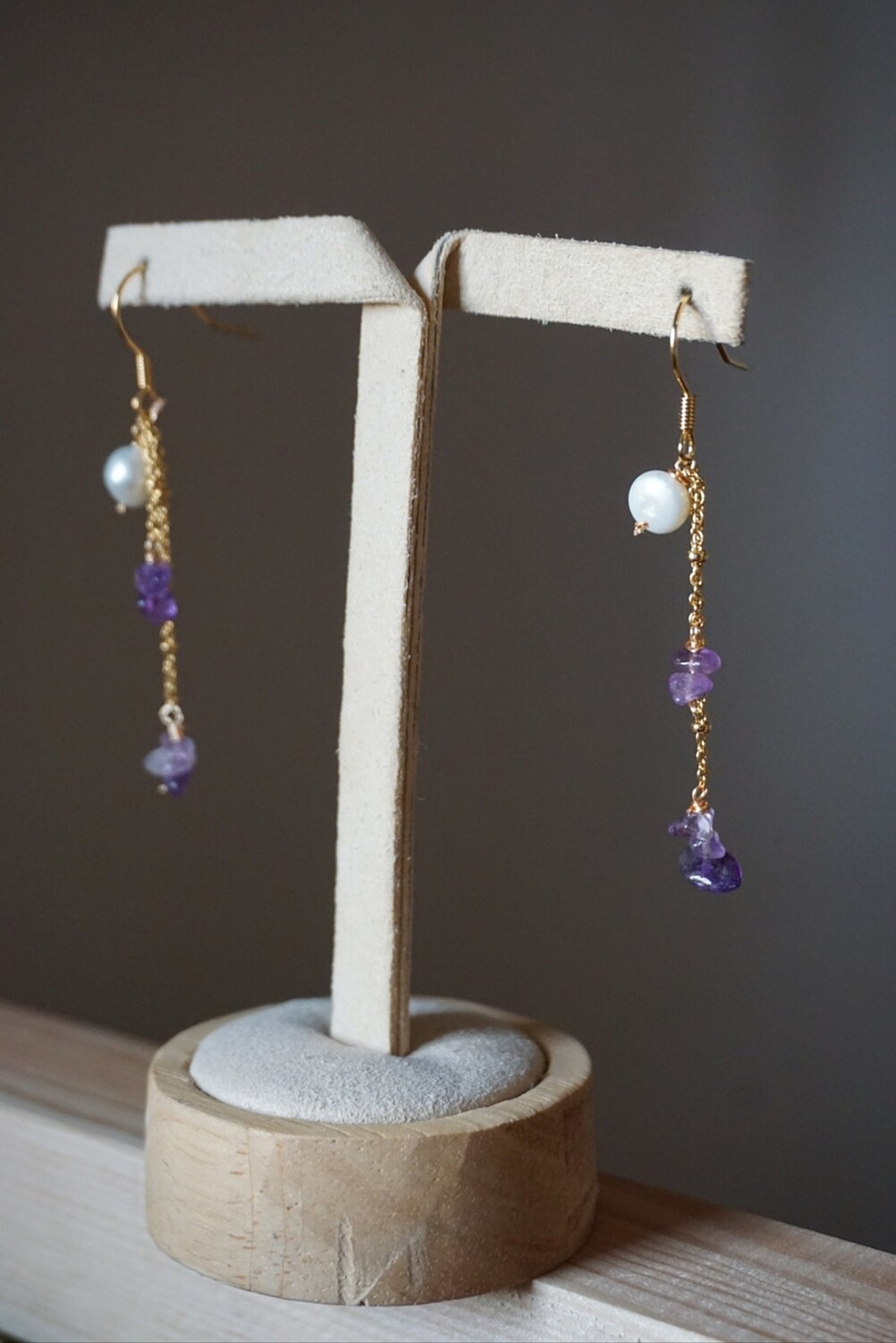 Pearl earrings with amethyst accents LILY