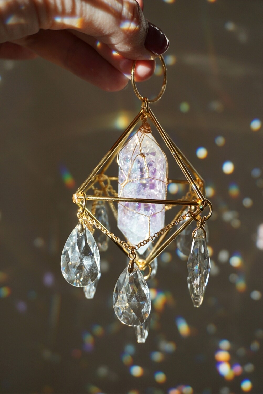 White crackle quartz crystal mini suncatcher MARA