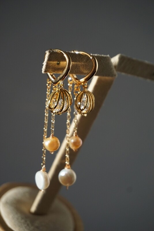 Pearl gold plated earrings with shell charm JOJO