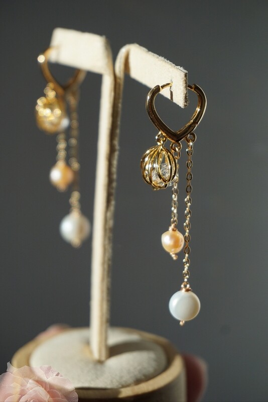 Pearl gold plated earrings with shell charm JOJO