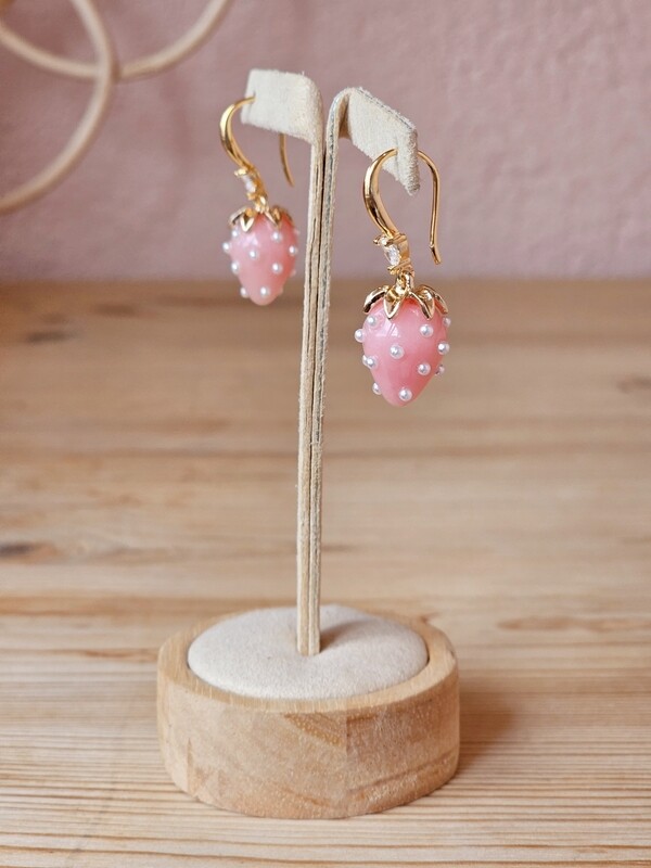 Pink strawberry gold plated earrings VICTORIA