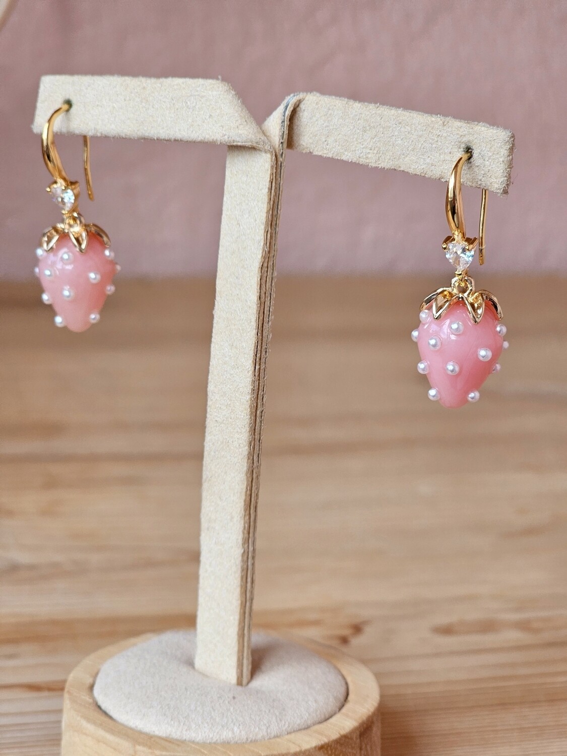 Pink strawberry gold plated earrings VICTORIA