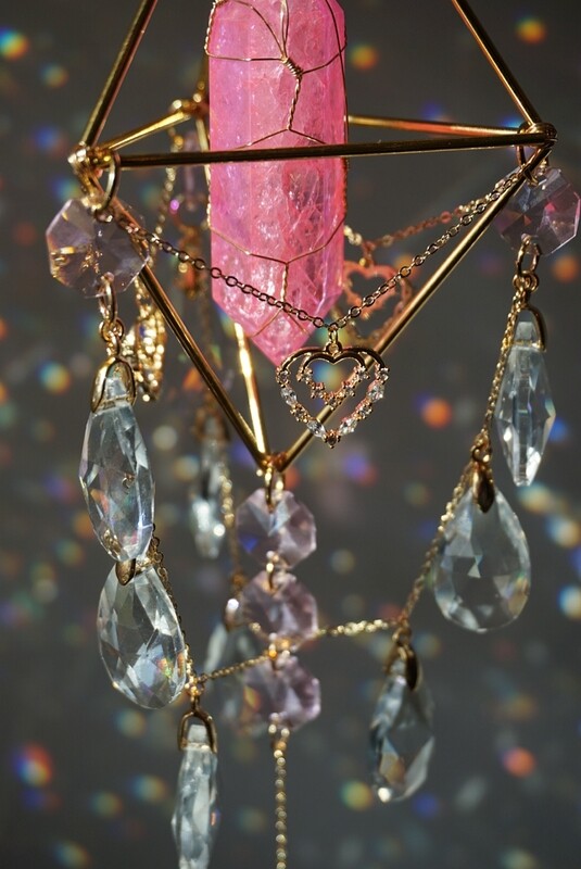 Pink crackle quartz crystal suncatcher PRISCILLA