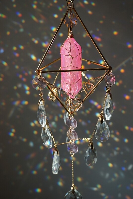 Pink crackle quartz crystal suncatcher PRISCILLA