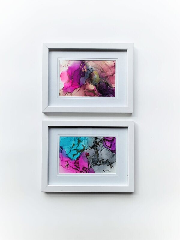 1.b 2x Alcohol ink framed paintings