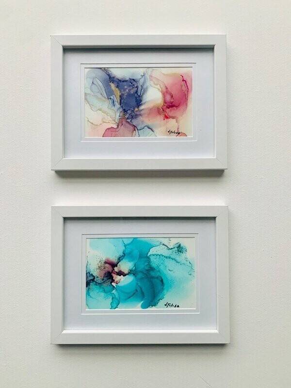 1.a 2x Alcohol ink framed paintings