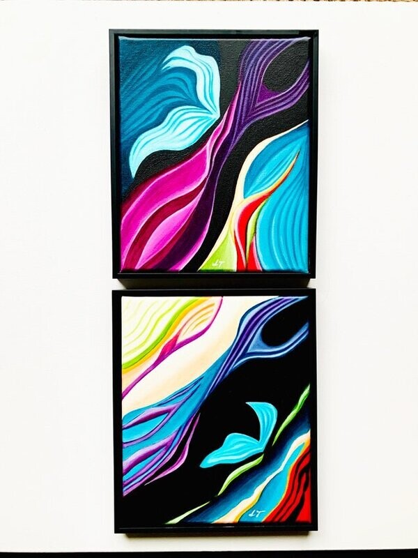 1.f 2x Oil Picture in canvas wooden black frame