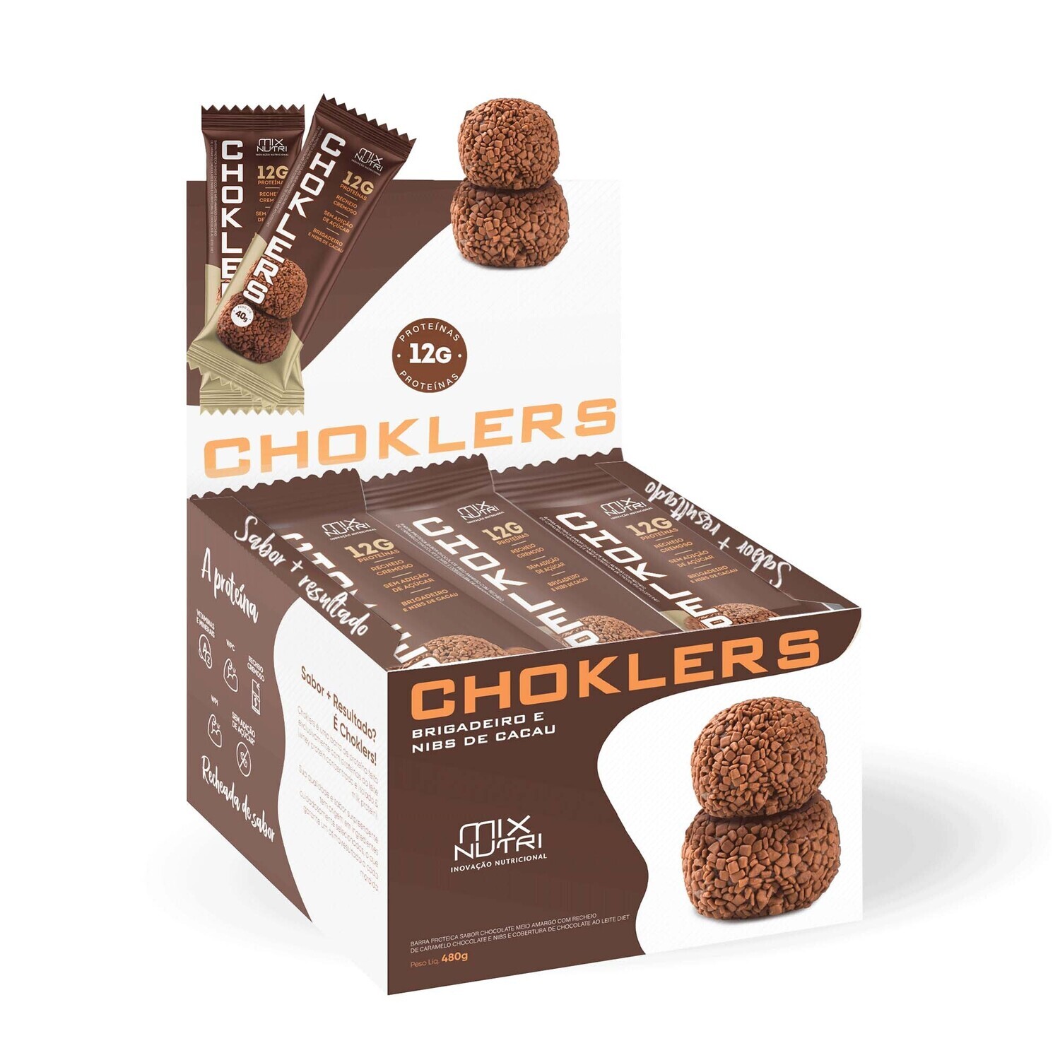 Choklers barra protein brigadeiro com 12 unidades de 40 gramas