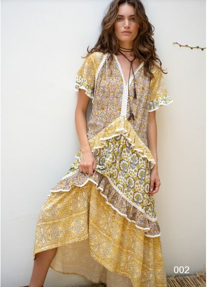 Robe longue jaune bohème