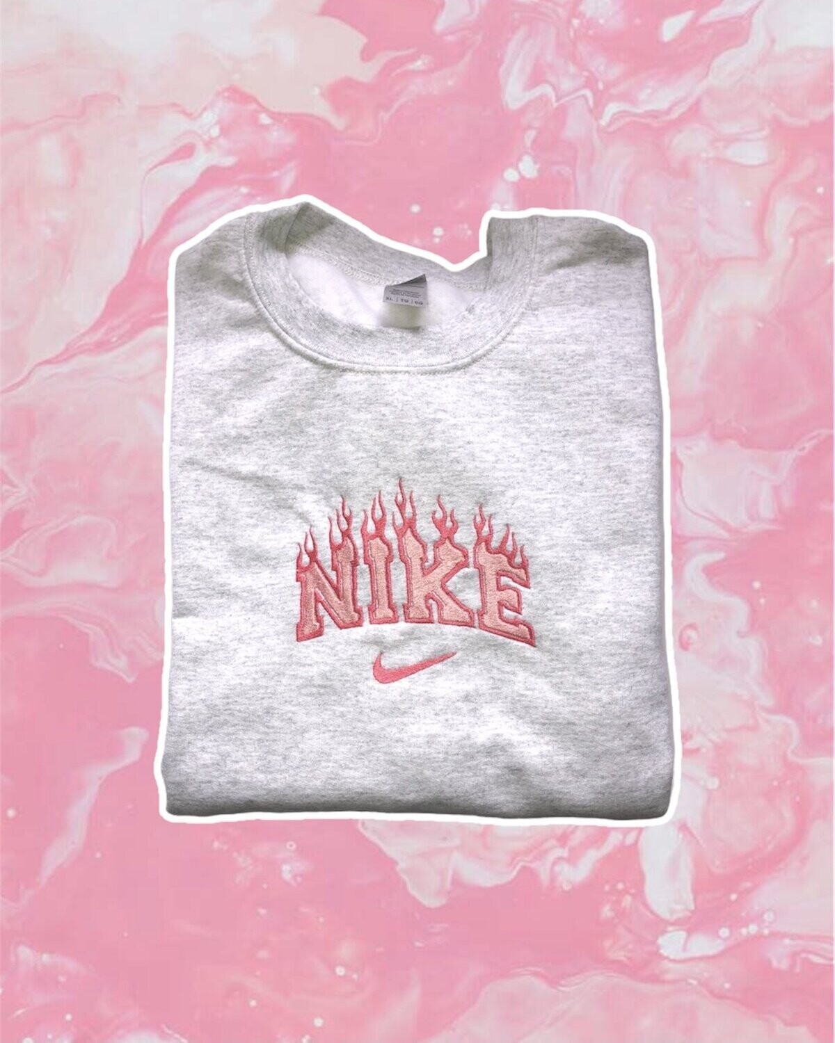 pink nike flame crewneck