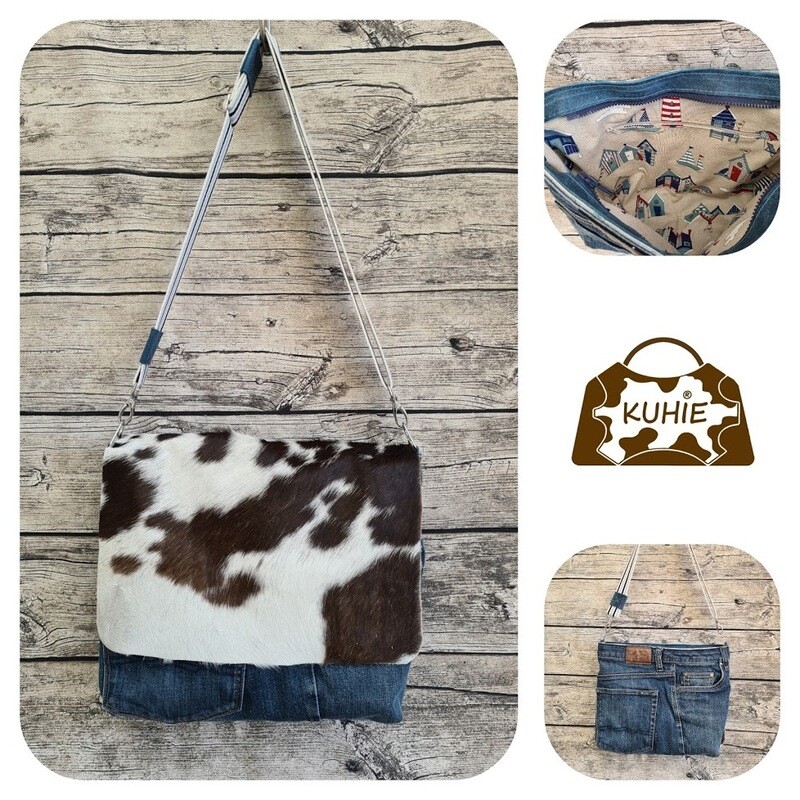 KUHIE®, Kuhfelltasche Tessa "L-Up" mit Jeans, Leder und Kuhfell