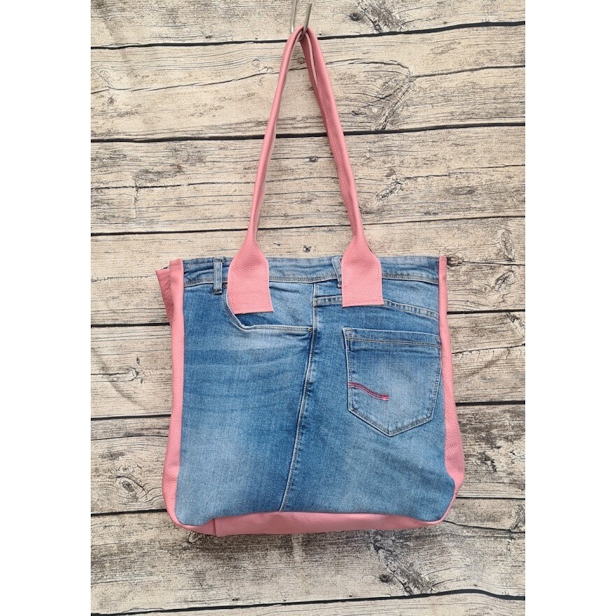 Jeanstasche "Upcycling" mit  altrosa Leder