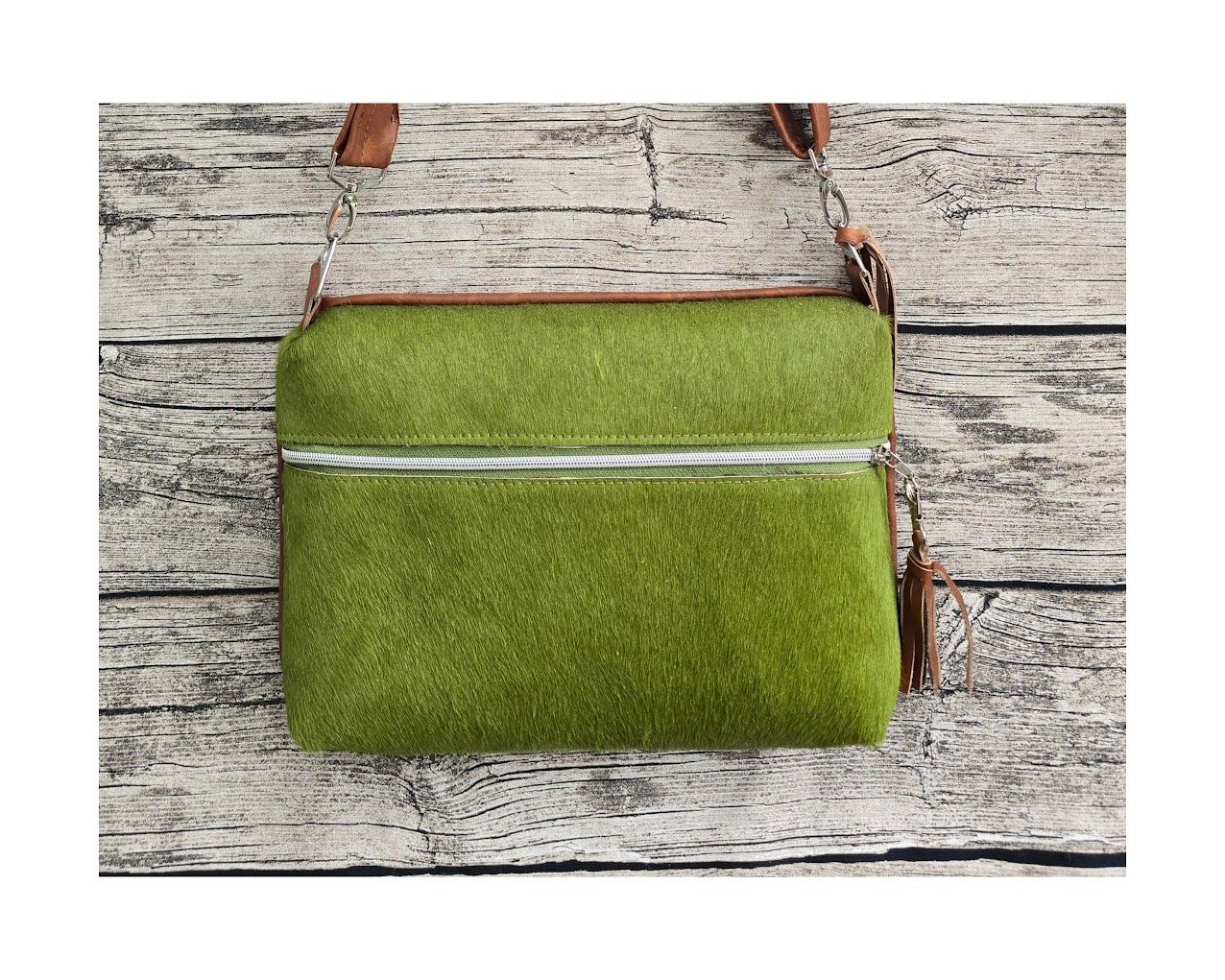 Kuhfelltasche "Pia" grün-braun - Retro