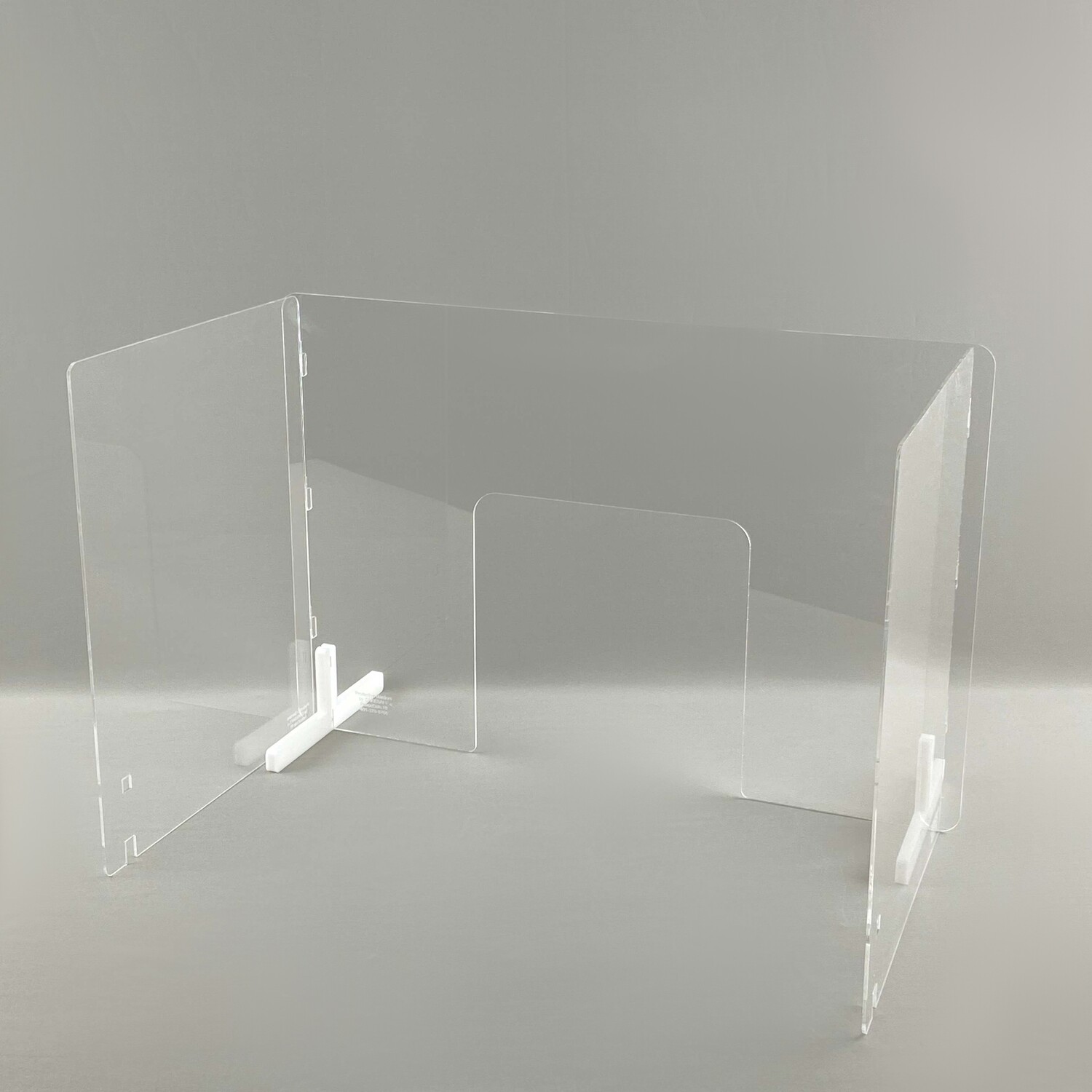 30 x 20 inch Free Standing Acrylic Barrier with Side Panels & 12"x 12" Cutout