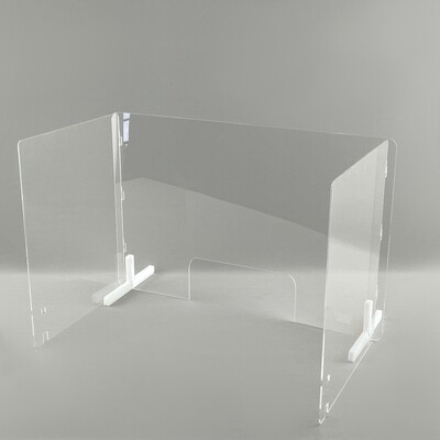 30 x 20 inch Free Standing Acrylic Barrier with Side Panels & 12" x 5" Cutout