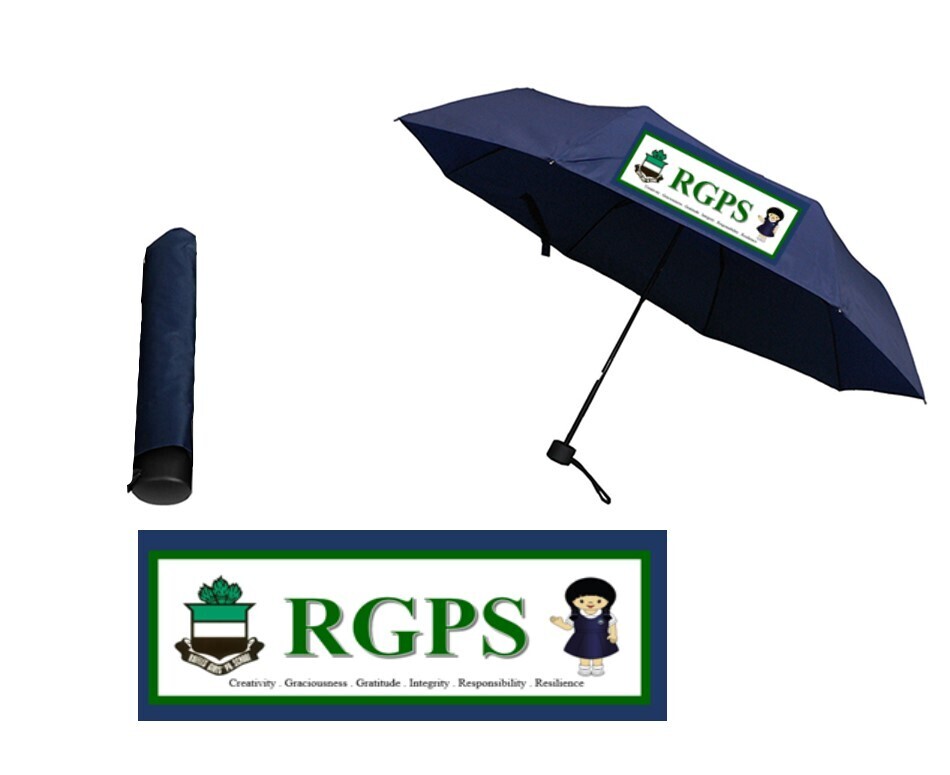 Foldable umbrella with RGPS crest and girl mascot logo