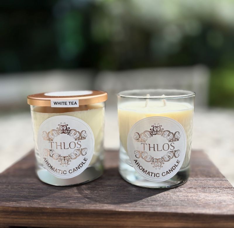 White Tea Rice and Coconut Wax Candle In Glass White Tea Rice and Coconut Wax Candle In Glass
