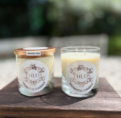 White Tea Rice and Coconut Wax Candle In Glass White Tea Rice and Coconut Wax Candle In Glass