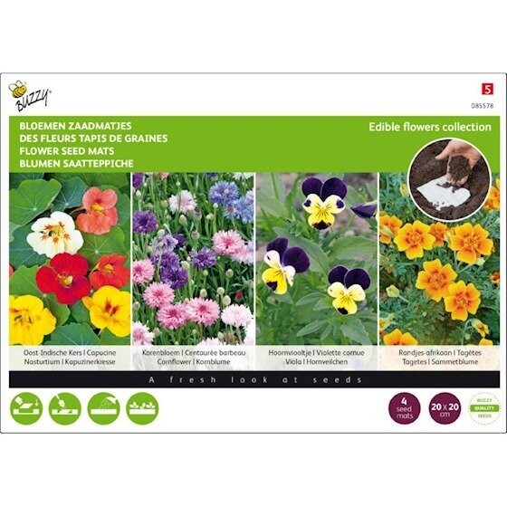 Buzzy® Zaadmatjes Eetbare Bloemen 4 matjes Buzzy® Zaadmatjes Eetbare Bloemen 4 matjes