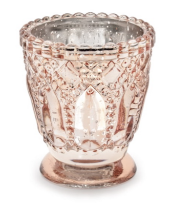 Szklany mini świecznik w kolorze różowego złota, szerokość ok. 7 cm, wysokość ok. 8 cm - wypożyczenie