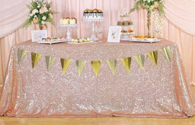 Obrus cekinowy Rose gold 355cm x 228cm - wypożyczenie