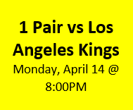 G41 April 14 vs Los Angeles Kings Sec 223, Row 4, Seats 7-8