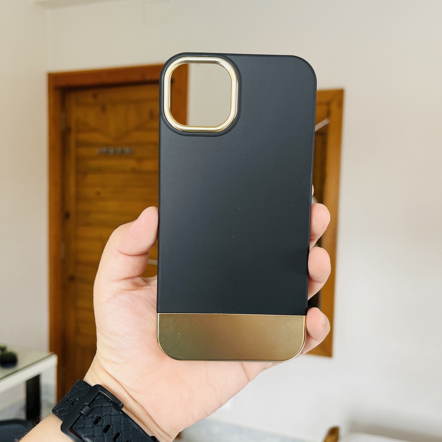 Black Case With Matte Gold Border For iPhone