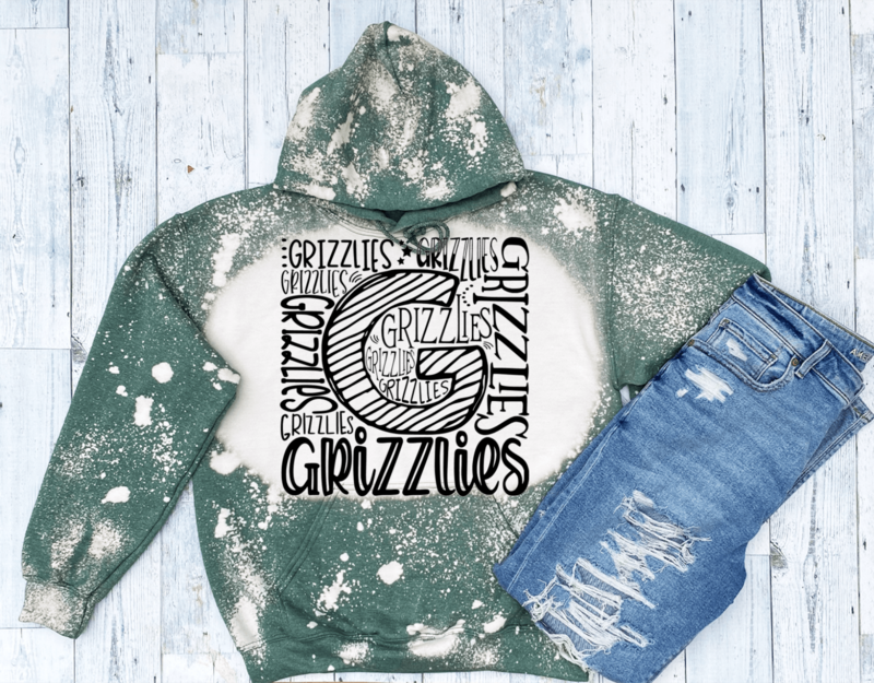 Bleached Gildan Heather Sport Green Hooded Sweatshirt