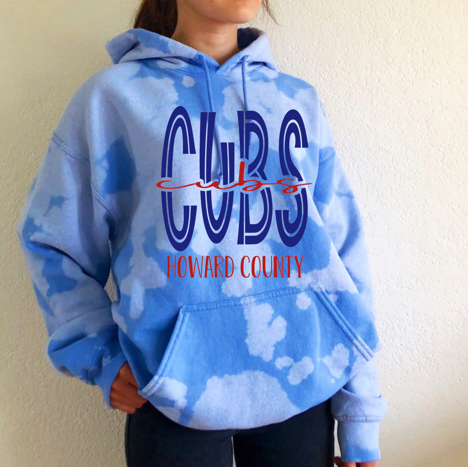 Hoco Cubs Bleached Blue Hoodie With lines Logo