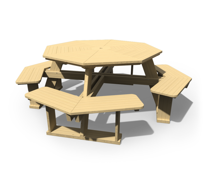 Octagon Table w/ Attached Benches