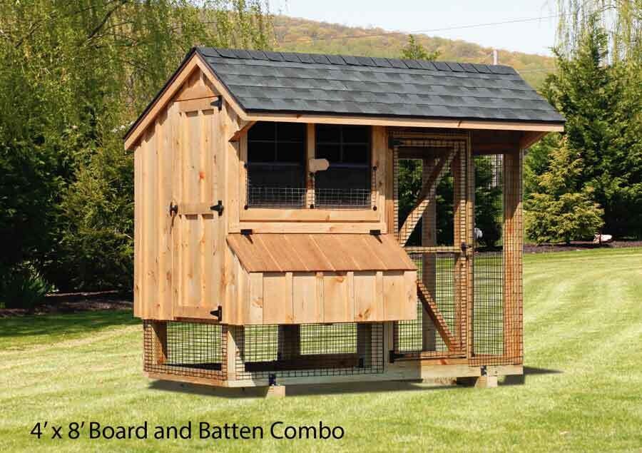 Combination  chicken coop - starting at $2,376.00 ( 4' x 6' size, 5-7 birds), Coop Size: 6' x 8'  (12-15 birds)