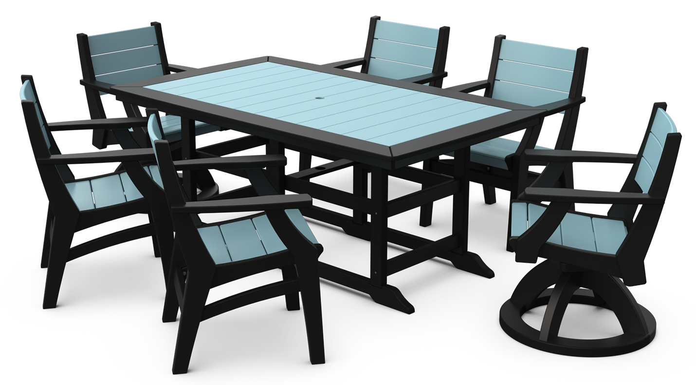 Farmhouse Rectangular Patio Table,  7 Piece Set