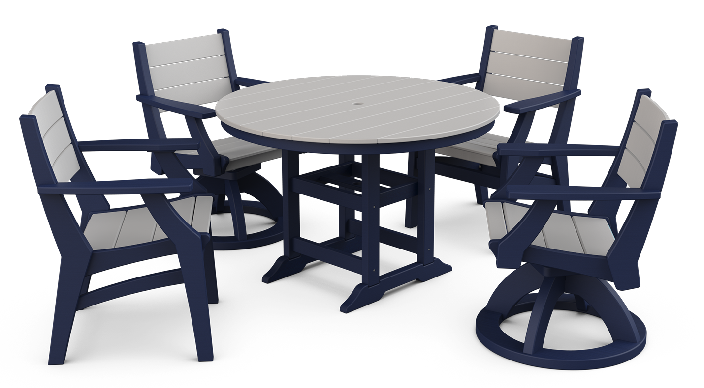 Farmhouse Round Patio Table,  5 Piece Set