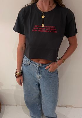 Rob Roy Womens Cocktail Crop Top Shirt CHERRY ON CHARCOAL