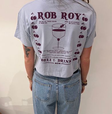 Rob Roy Womens Cocktail Crop Top Shirt PURPLE ON BLUE