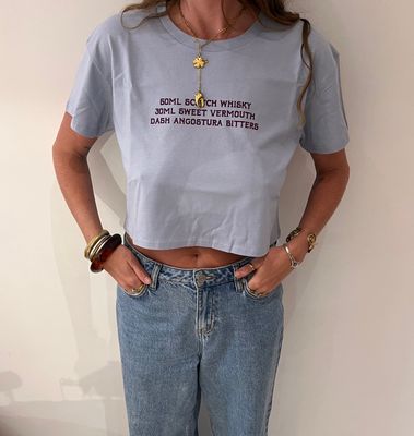 Rob Roy Womens Cocktail Crop Top Shirt PURPLE ON BLUE