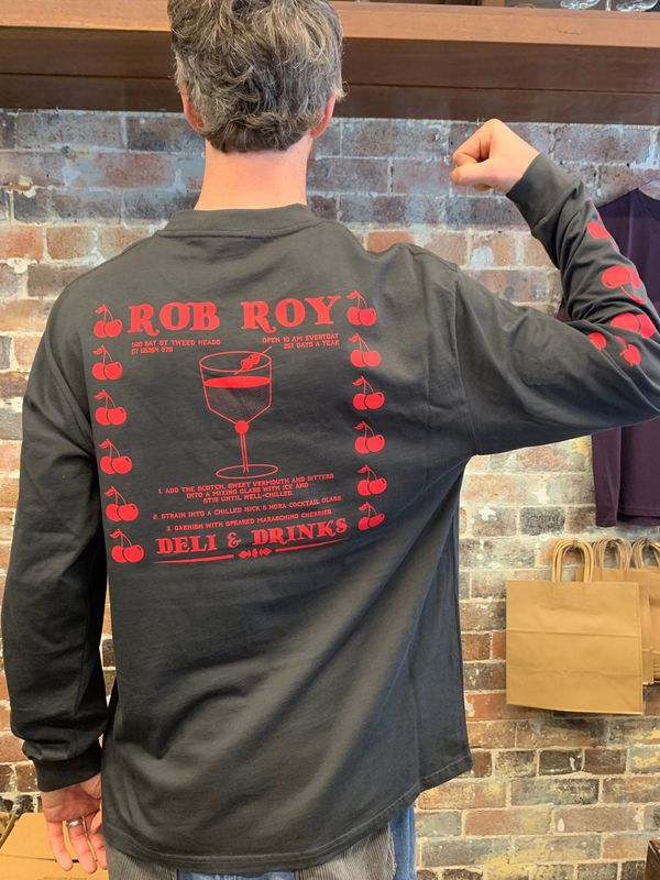 T-Shirt 'Cocktail' Cherry Red on CHARCOAL  LONGSLEEVE