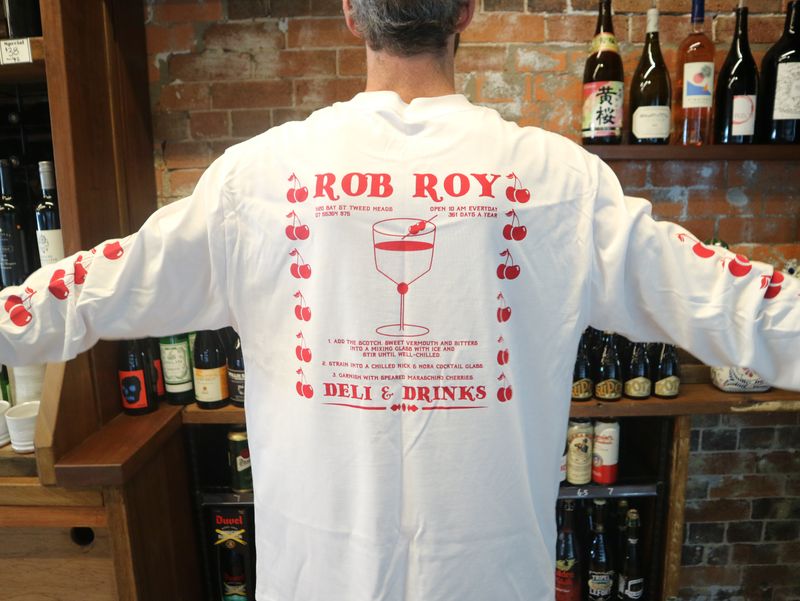 T-Shirt 'Cocktail' Cherry Red on WHITE LONGSLEEVE