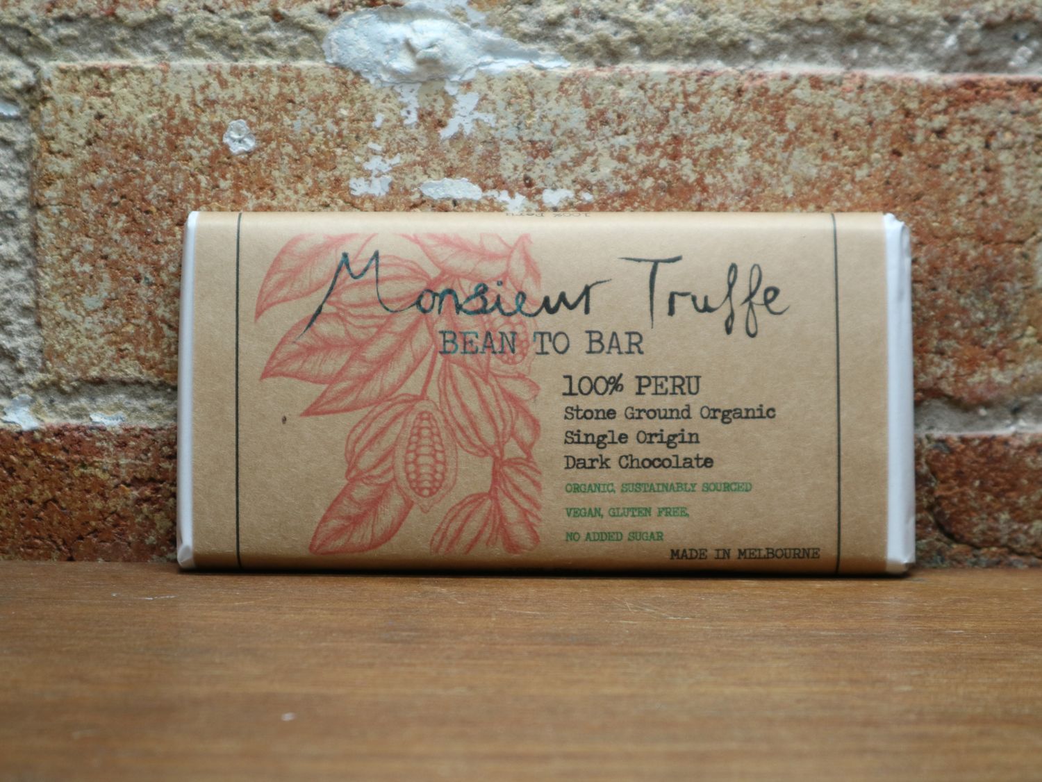 Monsieur Truffe 'Bean to Bar 100% Peru' Dark Chocolate 80g, Melbourne VIC